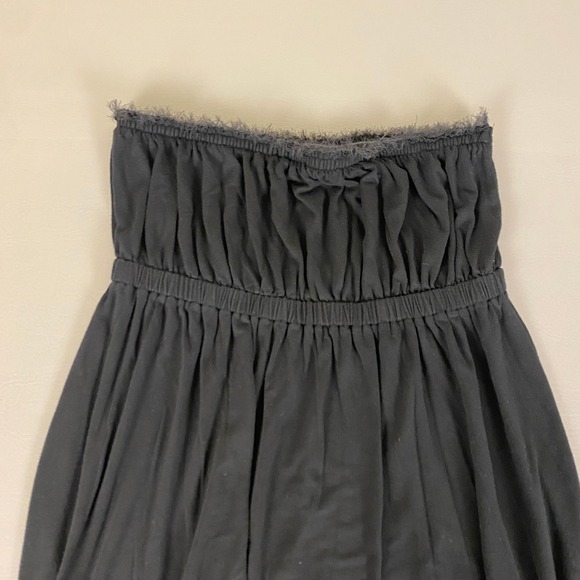 Banana Republic Maxi Dress Size Large Black Strapless Frayed Trim Rayon Blend - Picture 2 of 12